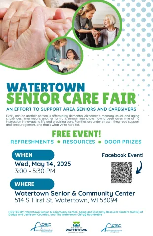 Flyer of Senior Care Fair at the Watertown Senior Center May 14 3-5:30pm