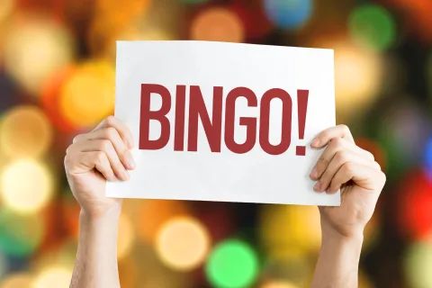 Bingo sign and holiday lights